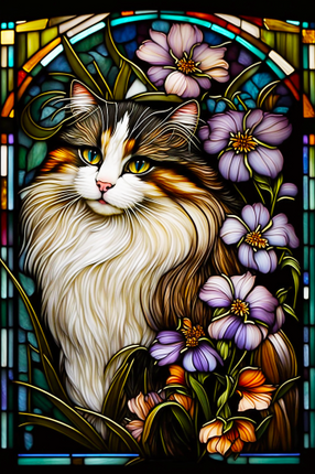 (s150-15-1N)  Stained Glass Cat