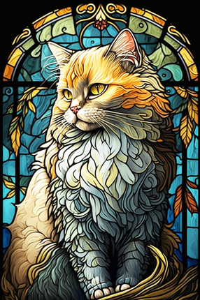 (s150-15-3N)  Stained Glass Cat
