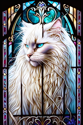 (s150-15-2O)  Stained Glass Cat