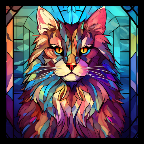 (s150-15-4P)  Stained Glass Cat