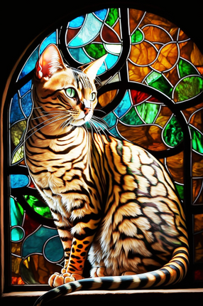 (s150-15-2Q)  Stained Glass Cat