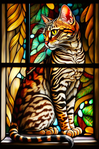 (s150-15-2R)  Stained Glass Cat