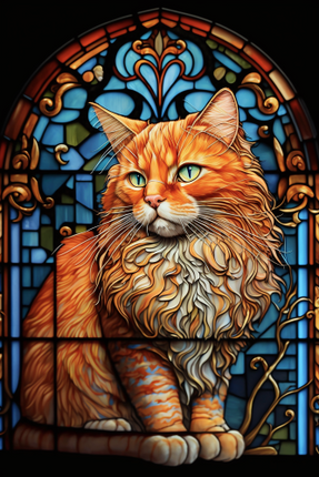 (s150-15-3R)  Stained Glass Cat