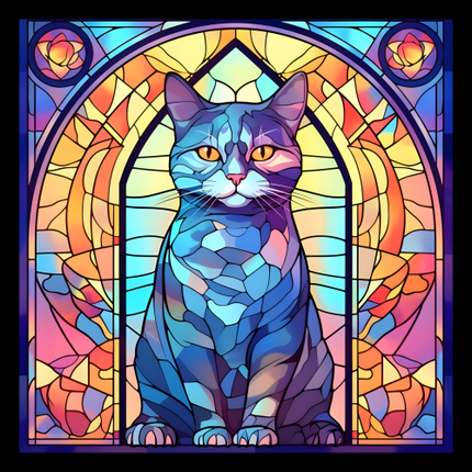 (s150-15-4R)  Stained Glass Cat
