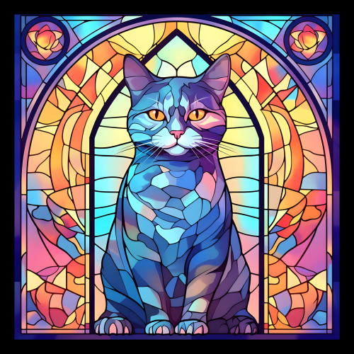 (s150-15-4R)  Stained Glass Cat