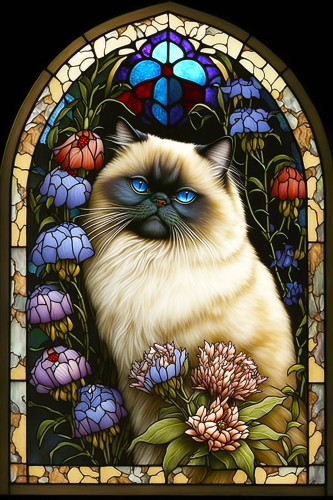 (s150-15-1T)  Stained Glass Cat