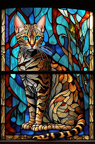 (s150-15-2U)  Stained Glass Cat