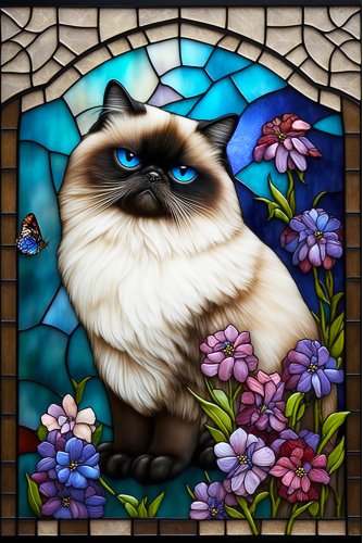 (s150-15-1V)  Stained Glass Cat