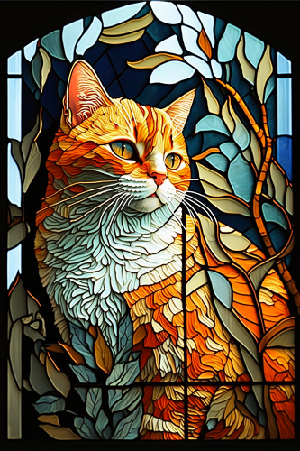(s150-15-3V)  Stained Glass Cat