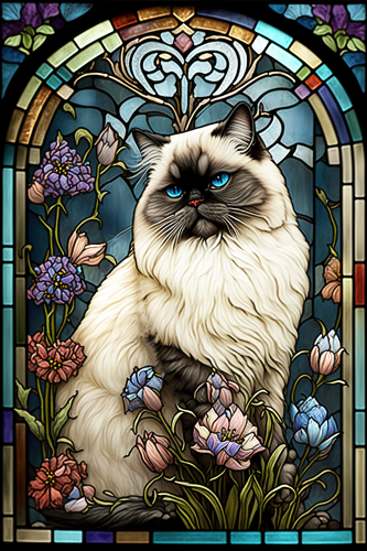 (s150-15-1W)  Stained Glass Cat