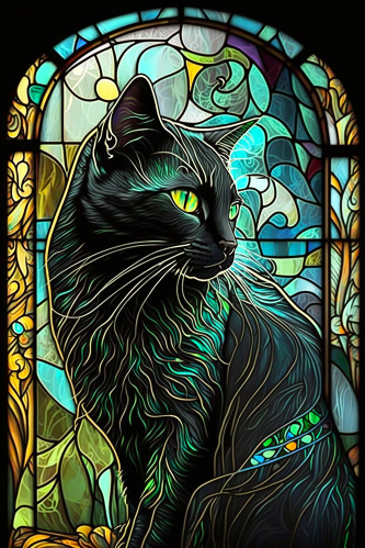 (s150-15-2W)  Stained Glass Cat