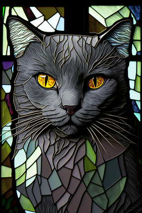 (s150-15-3W)  Stained Glass Cat