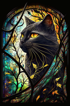 (s150-15-2X)  Stained Glass Cat