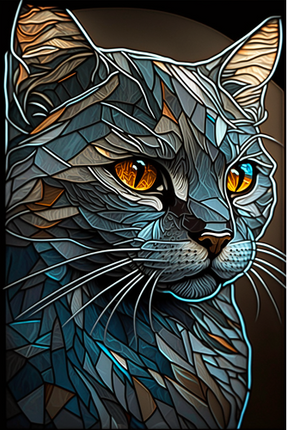 (s150-15-3X)  Stained Glass Cat
