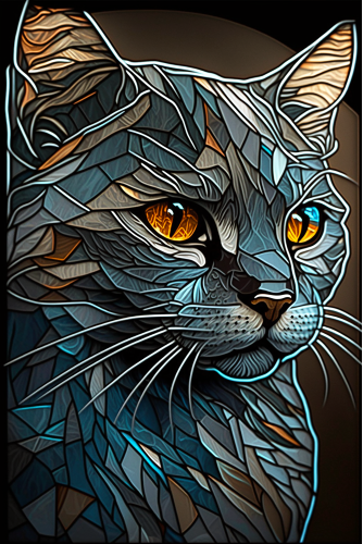 (s150-15-3X)  Stained Glass Cat