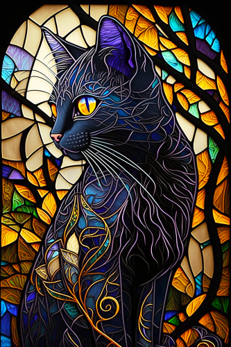 (s150-15-2Y)  Stained Glass Cat
