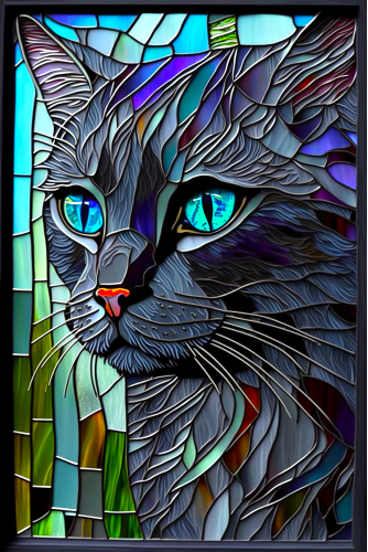 (s150-15-3Y)  Stained Glass Cat