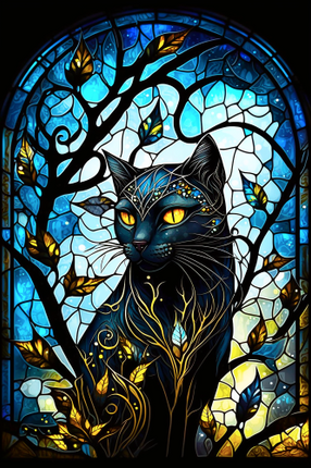 (s150-15-2Z)  Stained Glass Cat