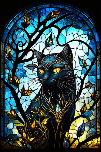 (s150-15-2Z)  Stained Glass Cat