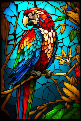 (s150-16-1F)  Stained Glass Macaw