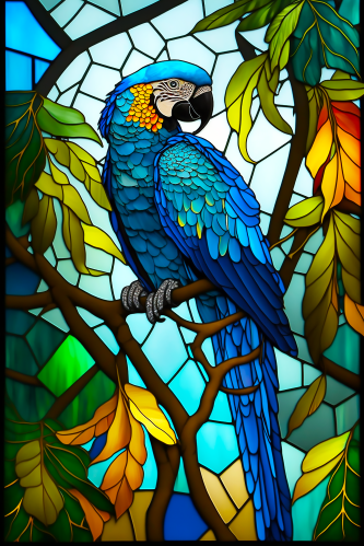 (s150-16-1J)  Stained Glass Macaw