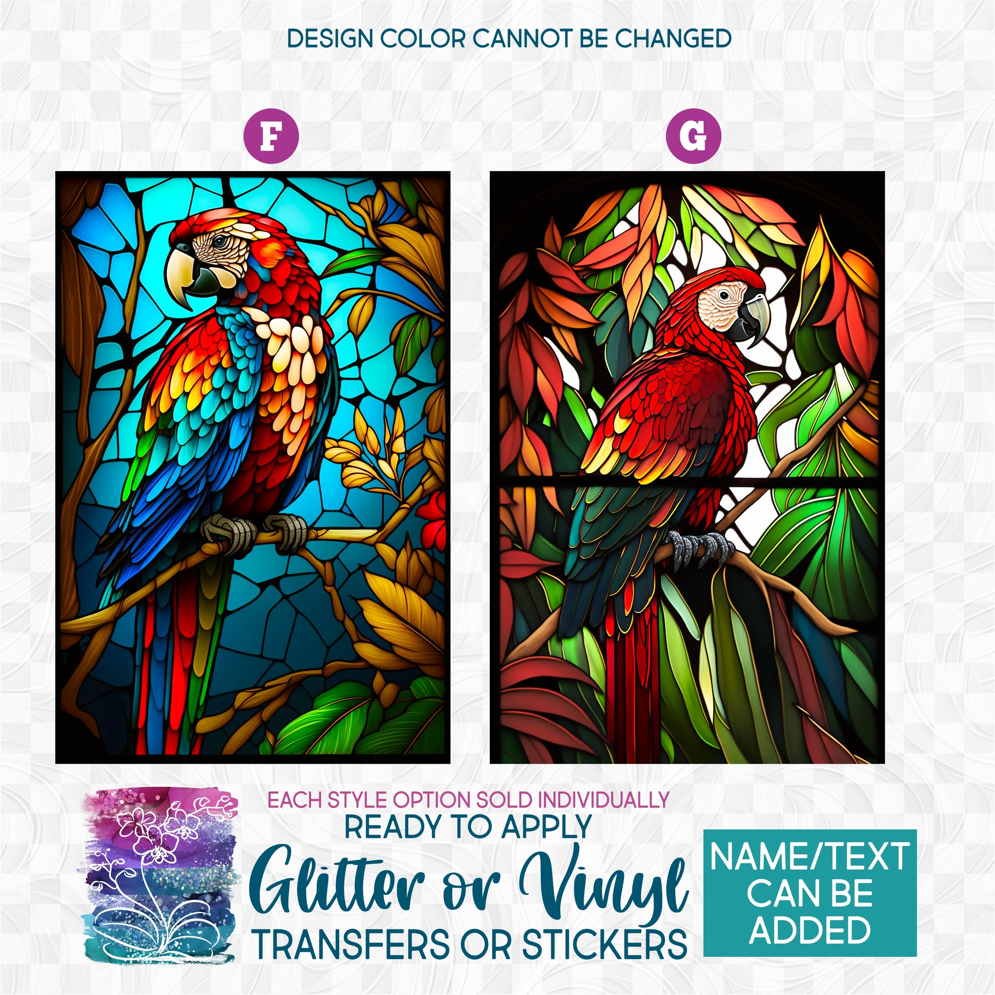 s150-16) Stained-Glass Scarlet Red Macaw d Ready to Apply Iron-On Tra –  StickersbyStephanie