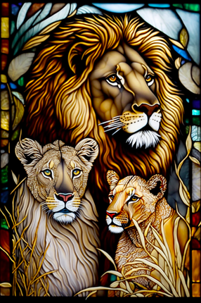 (s150-17-1A)  Stained Glass Lions