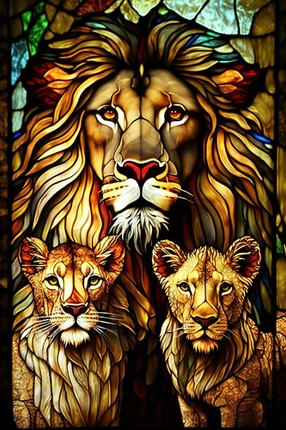 (s150-17-1B)  Stained Glass Lions