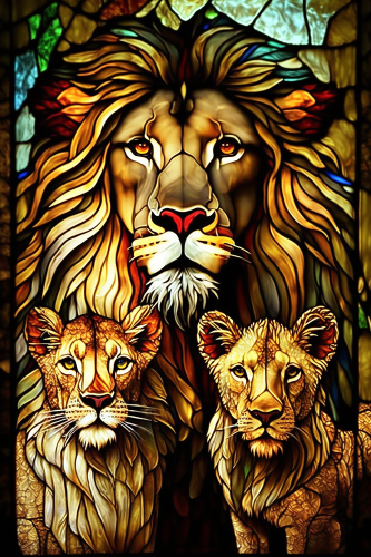 (s150-17-1B)  Stained Glass Lions