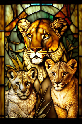 (s150-17-1C)  Stained Glass Lions