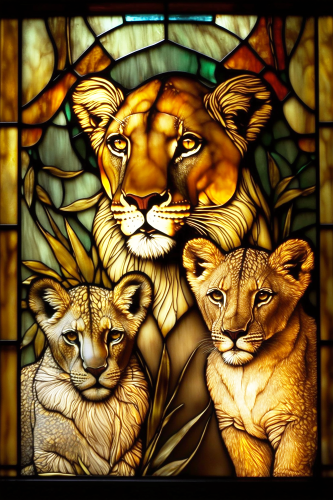 (s150-17-1C)  Stained Glass Lions