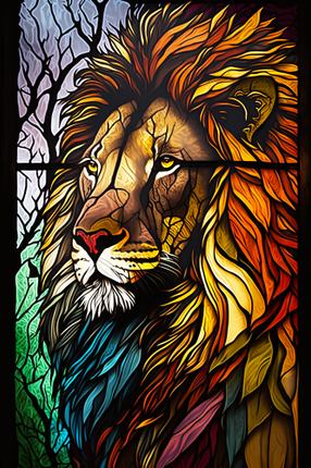 (s150-17-1D)  Stained Glass Lion