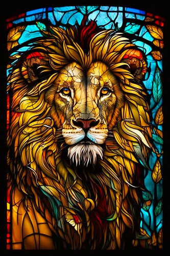 (s150-17-1E)  Stained Glass Lion