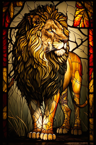 (s150-17-1F)  Stained Glass Lion