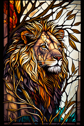 (s150-17-1G)  Stained Glass Lion