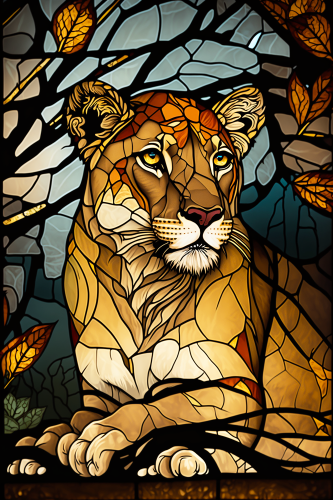 (s150-17-1H)  Stained Glass Lion
