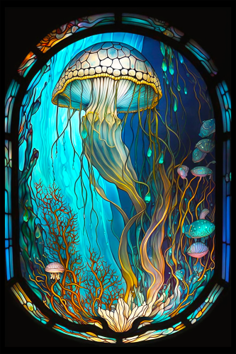 (s150-18-1E)  Stained Glass Jellyfish