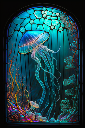 (s150-18-1G)  Stained Glass Jellyfish