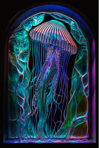 (s150-18-1H)  Stained Glass Jellyfish