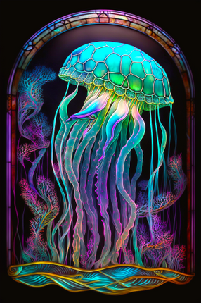 (s150-18-1I)  Stained Glass Jellyfish