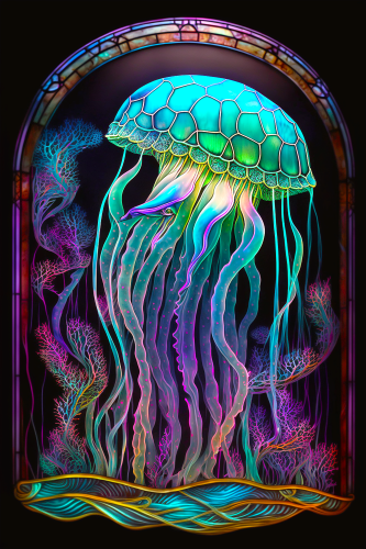 (s150-18-1I)  Stained Glass Jellyfish