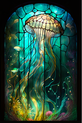 (s150-18-1J)  Stained Glass Jellyfish