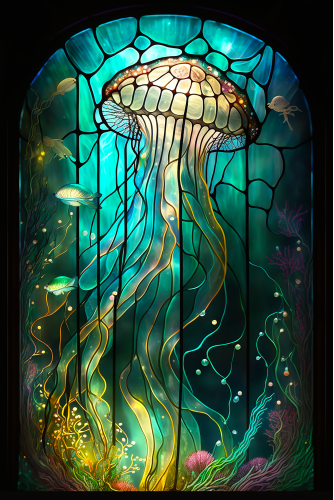 (s150-18-1J)  Stained Glass Jellyfish