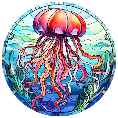 (s150-18-2K)  Stained Glass Jellyfish