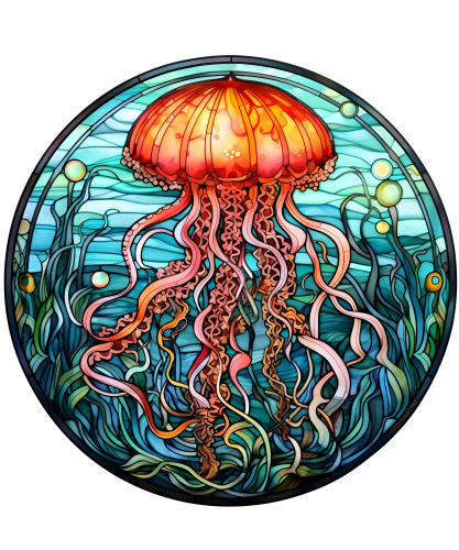 (s150-18-1R)  Stained Glass Jellyfish