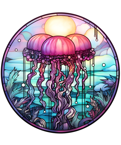 (s150-18-1T)  Stained Glass Jellyfish