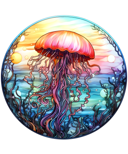 (s150-18-1V)  Stained Glass Jellyfish