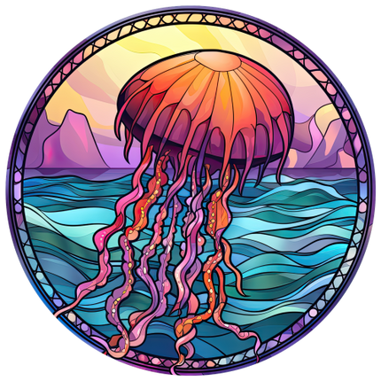 (s150-18-1W)  Stained Glass Jellyfish