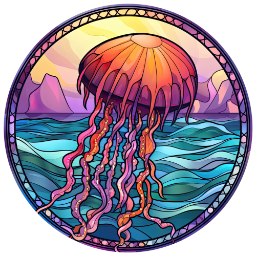 (s150-18-1W)  Stained Glass Jellyfish