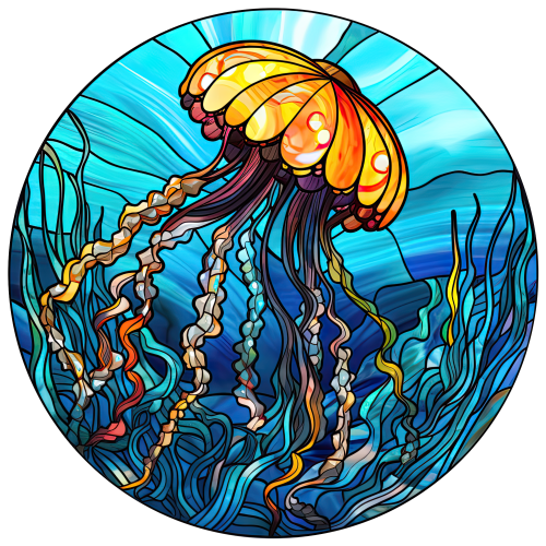 (s150-18-1Y)  Stained Glass Jellyfish